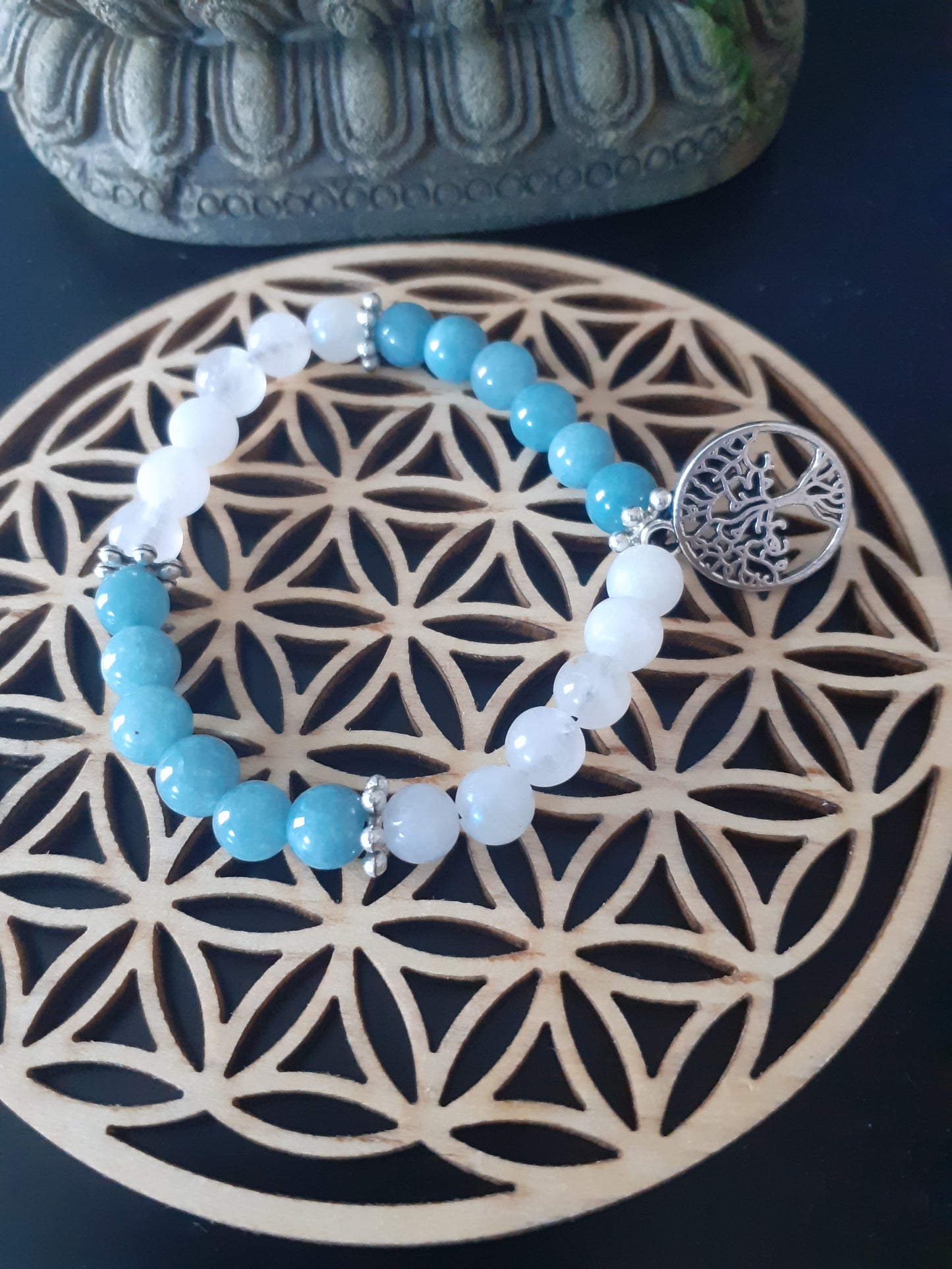 Bracelet en Pierres de Lune et Aigue Marine