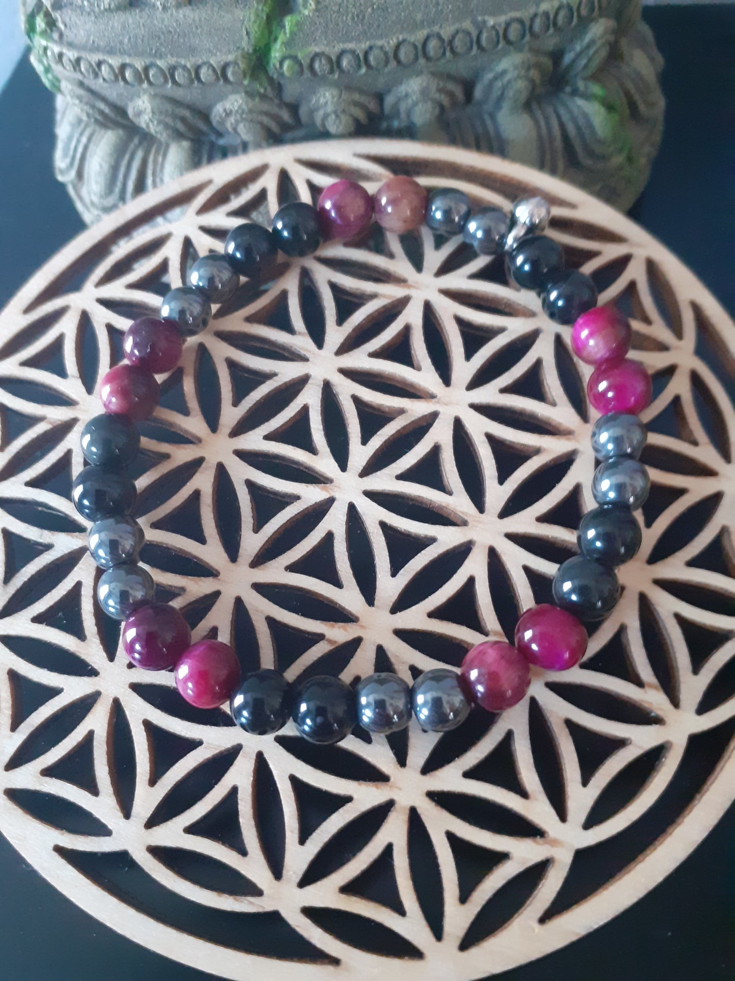 Bracelet en Pierres de Tigre Rose Obsidienne et Hématite
