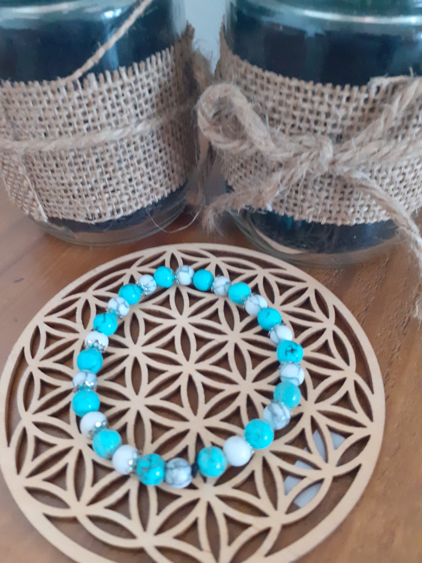 Bracelet en Pierres d'Howlite et Turquoise