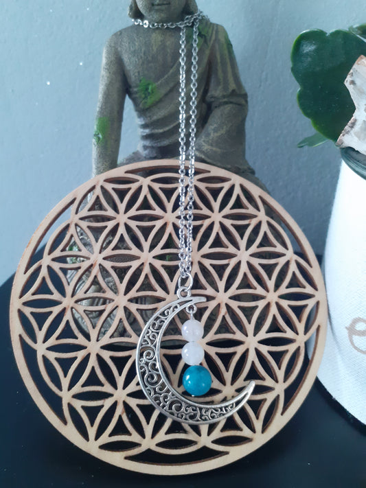 Pendentif en Lune Apatite et Pierres de Lune