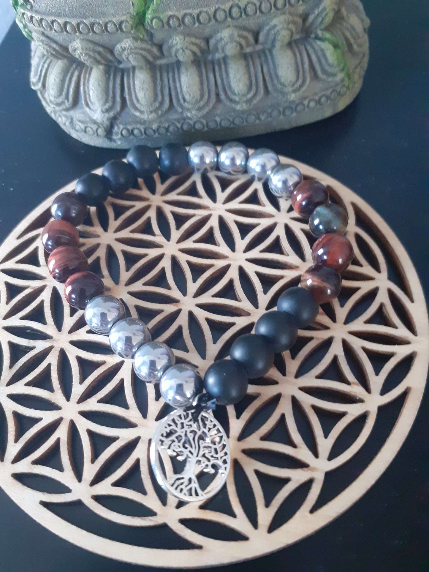 Bracelet de Protection Œil de Taureau Onyx noir Hématite